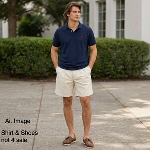 Polo Ralph Lauren Men 32 Pleated Chino Shorts Cream Made in USA Old Money Preppy